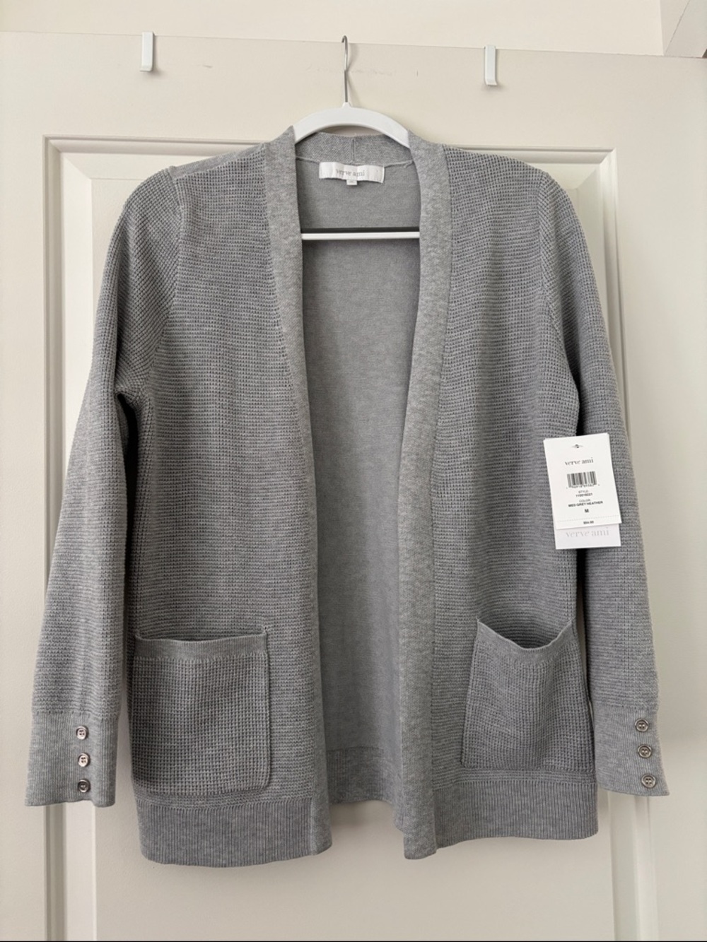 New! Verve ami open front cardigan, light gray. Medium
